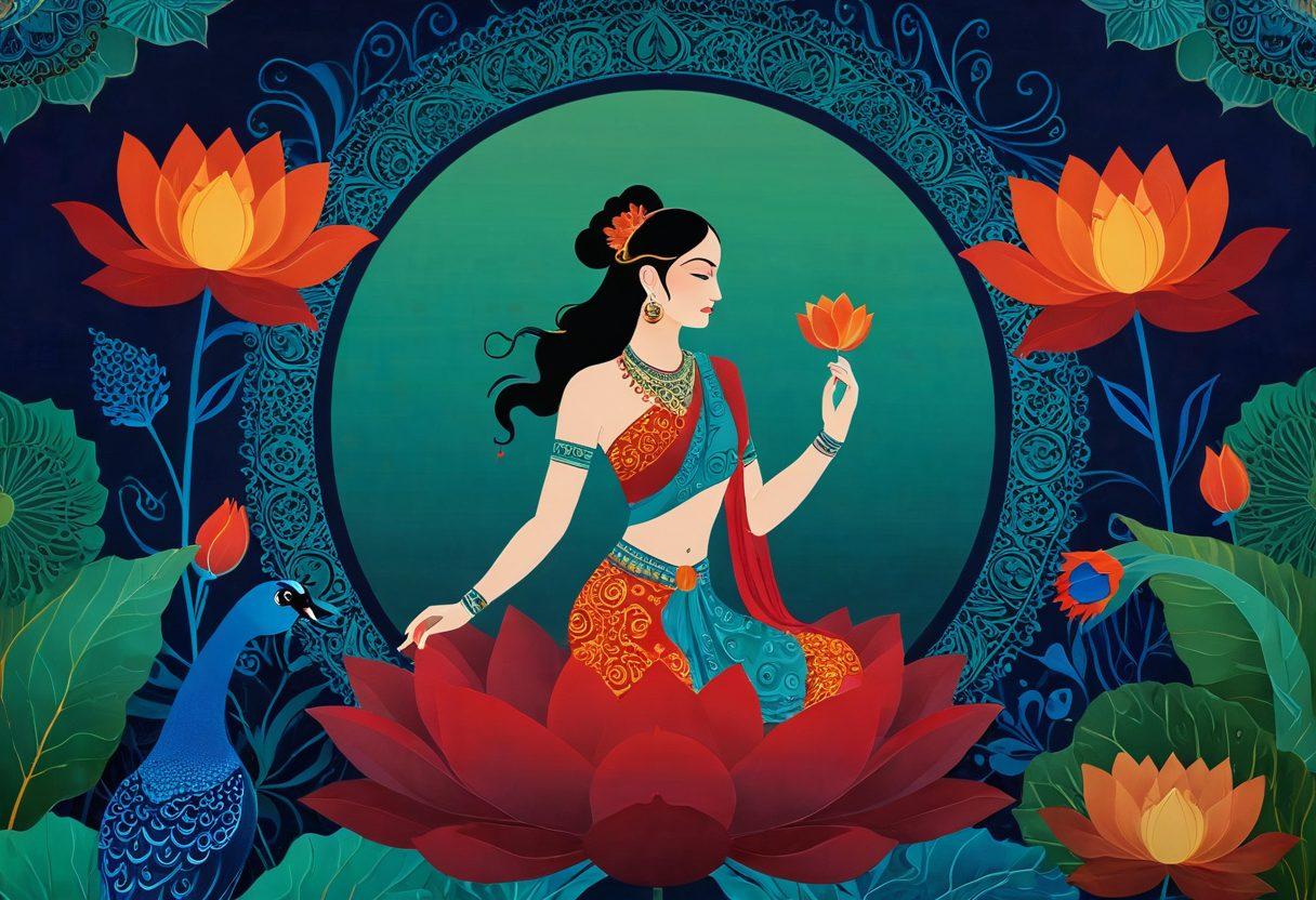 A vibrant fusion of traditional Indian imagery and modern adult media elements, showcasing symbols of sexuality such as lotus flowers, peacocks, and abstract representations of intimacy. The background features a seamless blend of Indian motifs and contemporary digital designs, illustrating the journey from ancient practices to modern exploration. Bold colors and dynamic shapes create a sense of movement and discovery, inviting the viewer into the world of sexual wellness. painting. vibrant colors. rich textures.